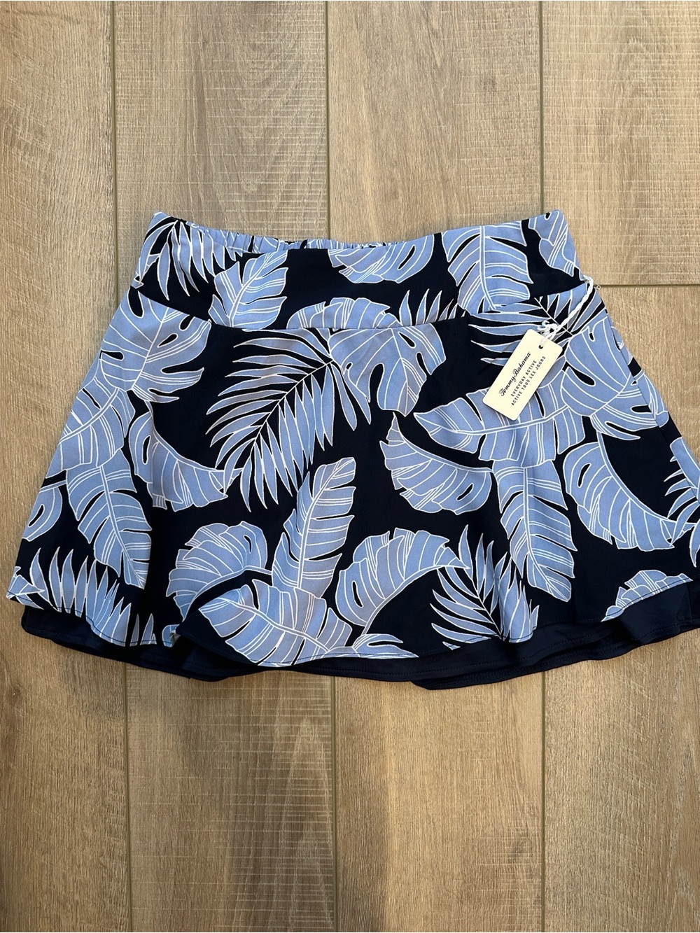 Tommy Bahama Navy Skort with Light Blue Tropical Leaf Print